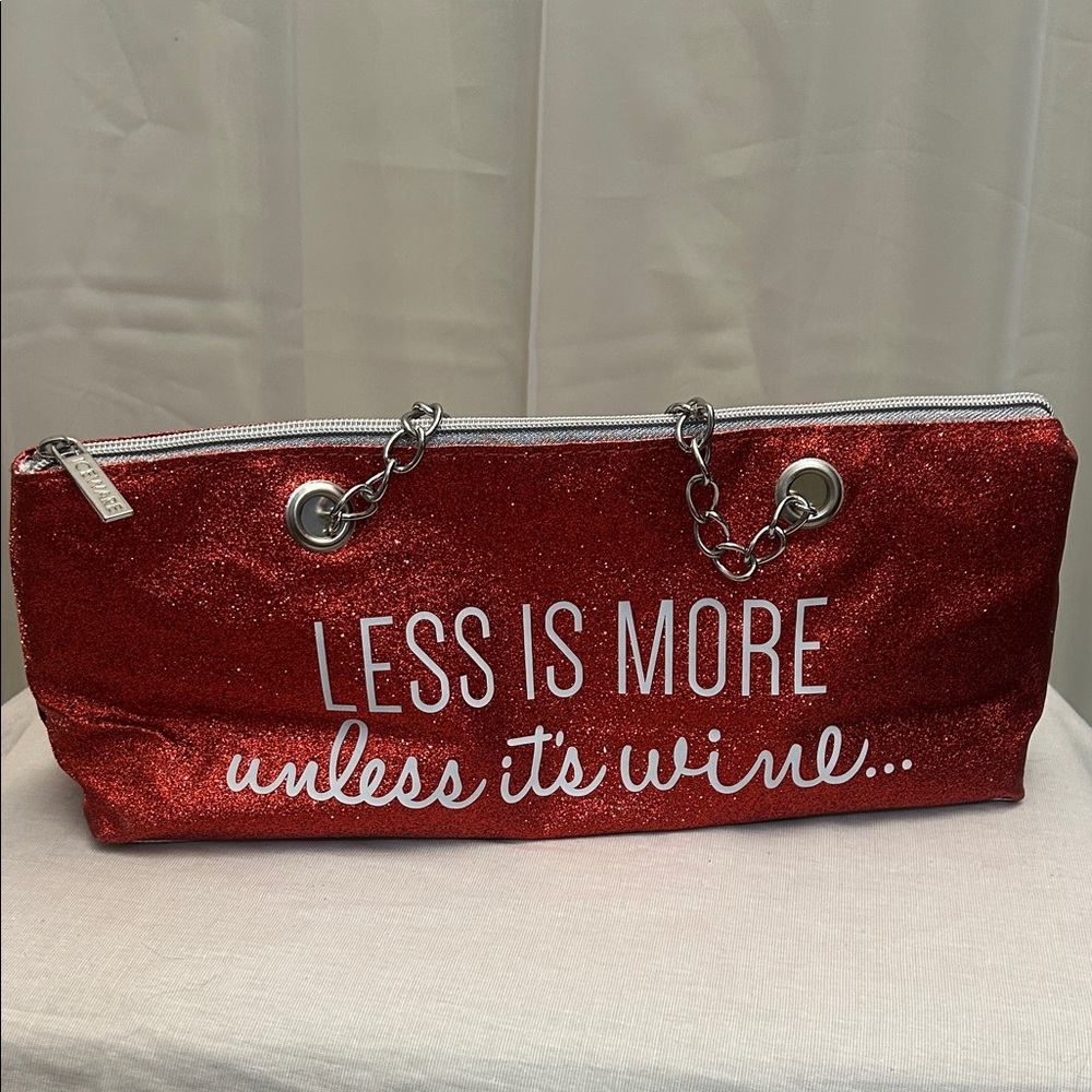 Red Glitter Wine Bag – “Less Is More… Unless It’s Wine” – Chain Handle